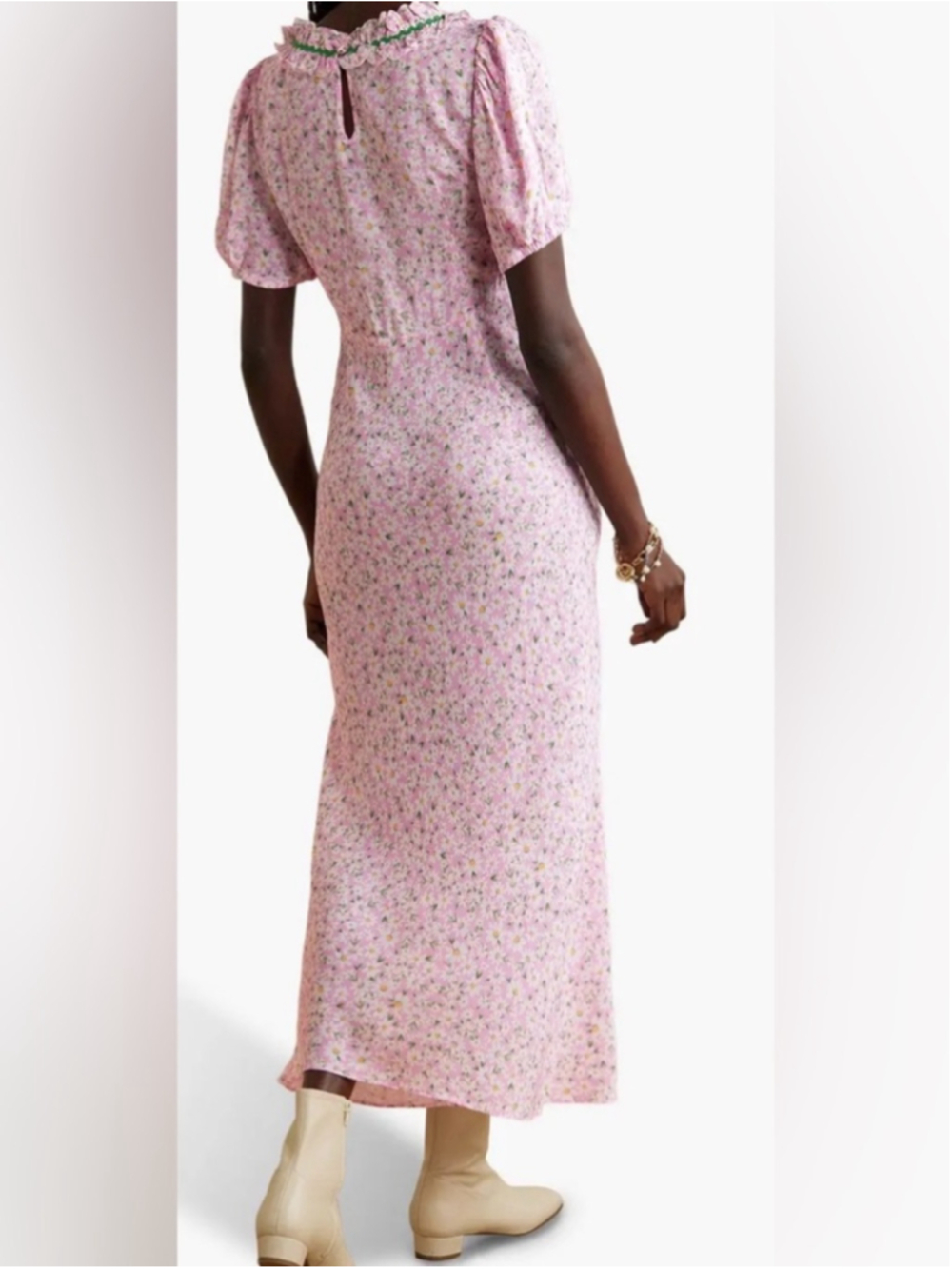 Rixo Deia Pink Floral Ruffled Midi Dress Puff Sleeve Voile Small - Picture 3 of 12